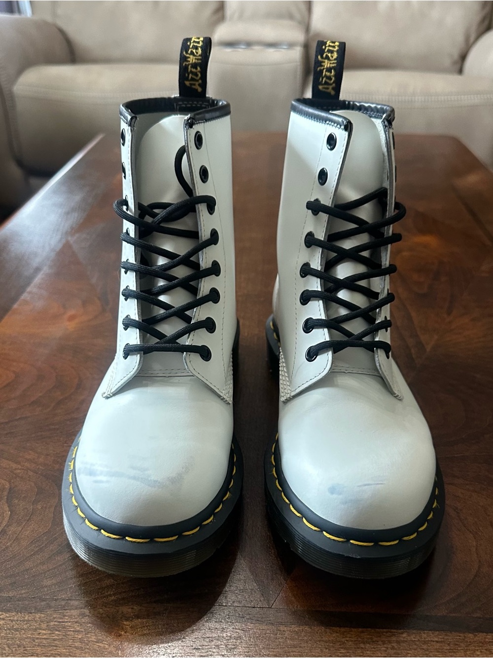 Dr. Martens Women’s White Lace-Up Boots with Black Laces